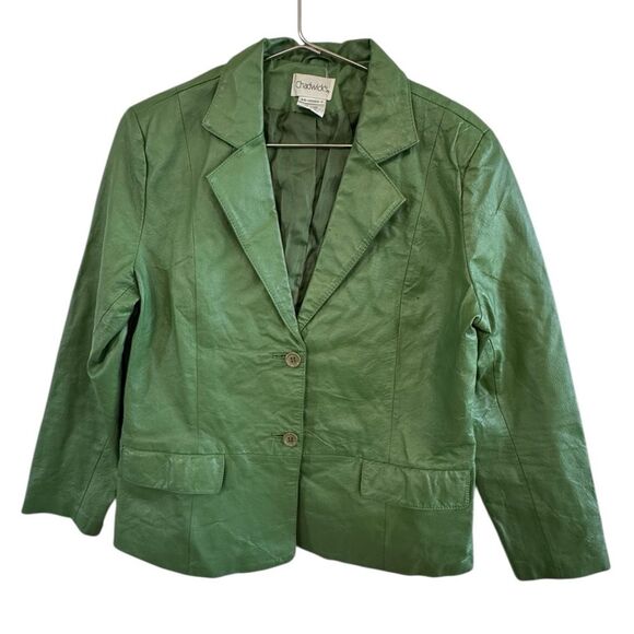 Chadwicks Vintage Funky Green Leather Button Up 80s Jacket Women’s 14P RARE - Picture 1 of 5